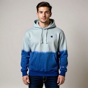 Champion Hoodie Mens Large Blue Ombre Reverse Weave Pullover Sweatshirt